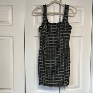 Elegant Black, Blue, Brown and Cream Checkered Dress